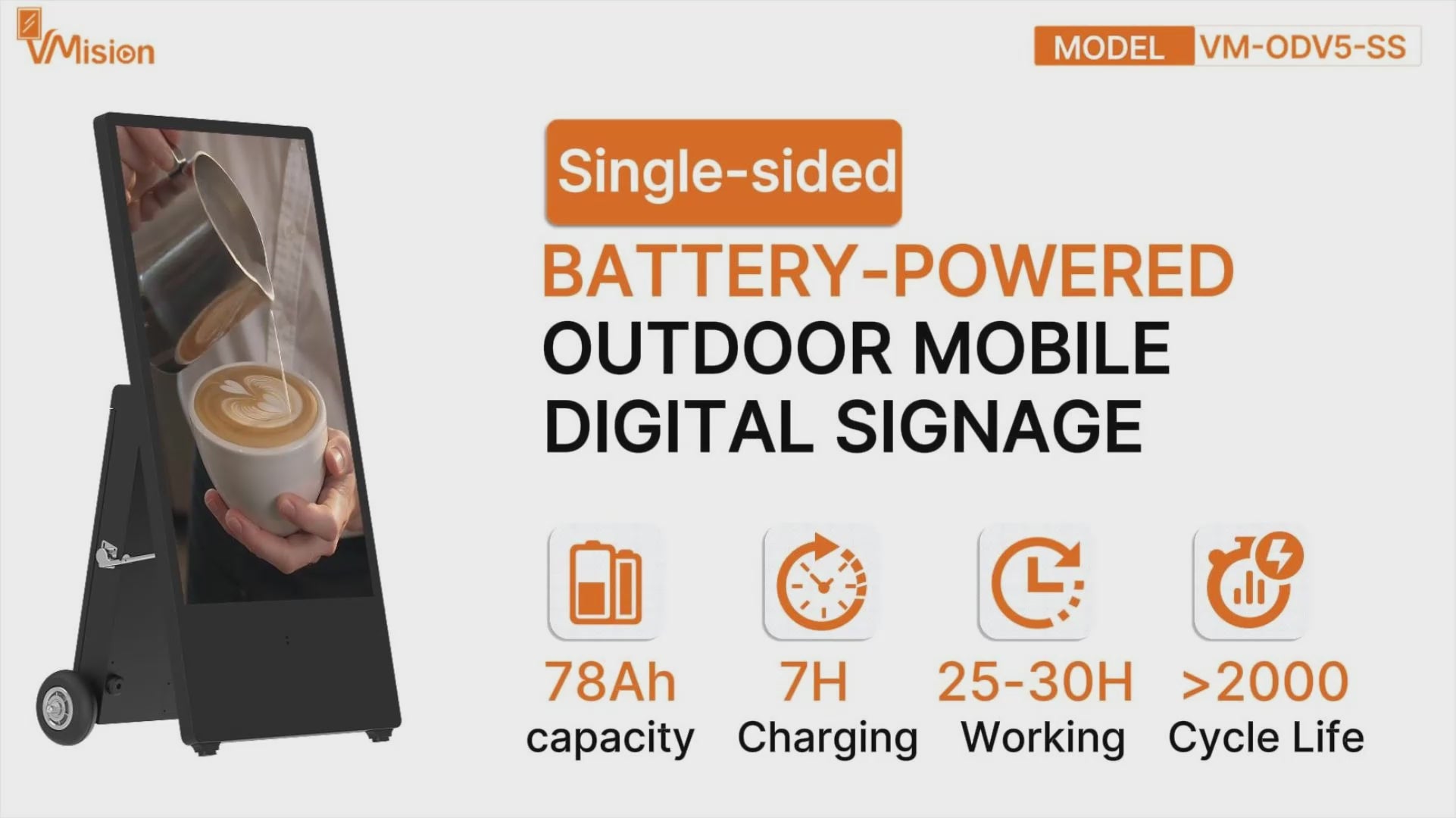 VM-ODV5-SS Outdoor Battery-Powered Mobile Digital Signage – Single-Sided